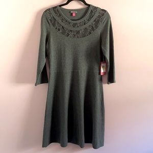NWT- Vince Camuto 100% cotton Midi swing sweater dress with lace rounded collar